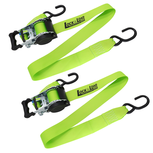 Pair of Retractable Ratchet Straps 50mm Wide 3m Long - RW16