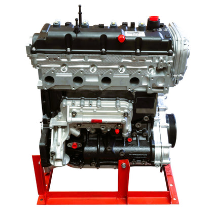 A new Hyundai iLoad 2.5 diesel fuelled engine, displayed on a red stand, ready for installation.