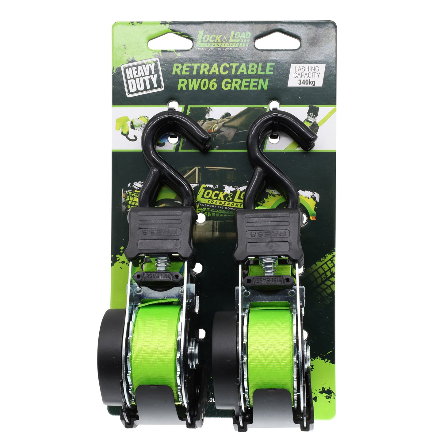 Pair of Retractable Ratchet Straps 25mm Wide 3.6m Long - RW06