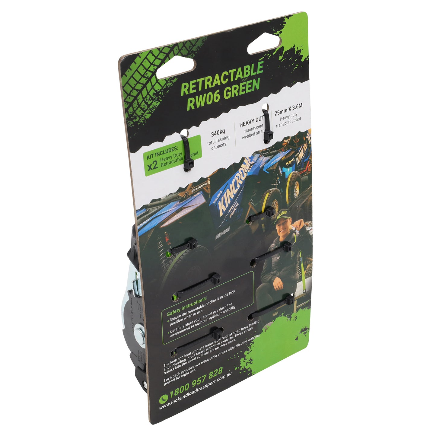 Pair of Retractable Ratchet Straps 25mm Wide 3.6m Long - RW06