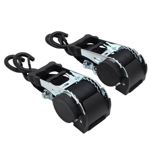 Pair of Black Retractable Ratchet Straps with Safety Clips 50mm Wide 3m Long - RW116