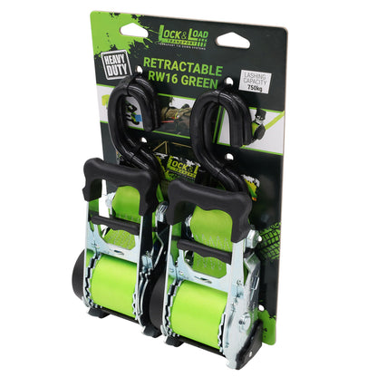 Pair of Retractable Ratchet Straps 50mm Wide 3m Long - RW16
