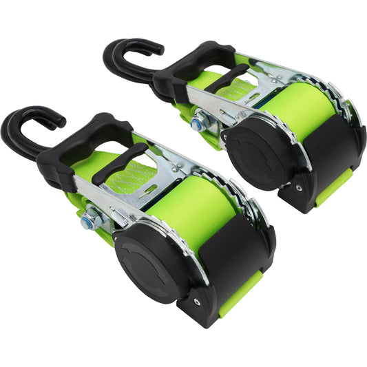 Pair of Retractable Ratchet Straps 50mm Wide 3m Long - RW16
